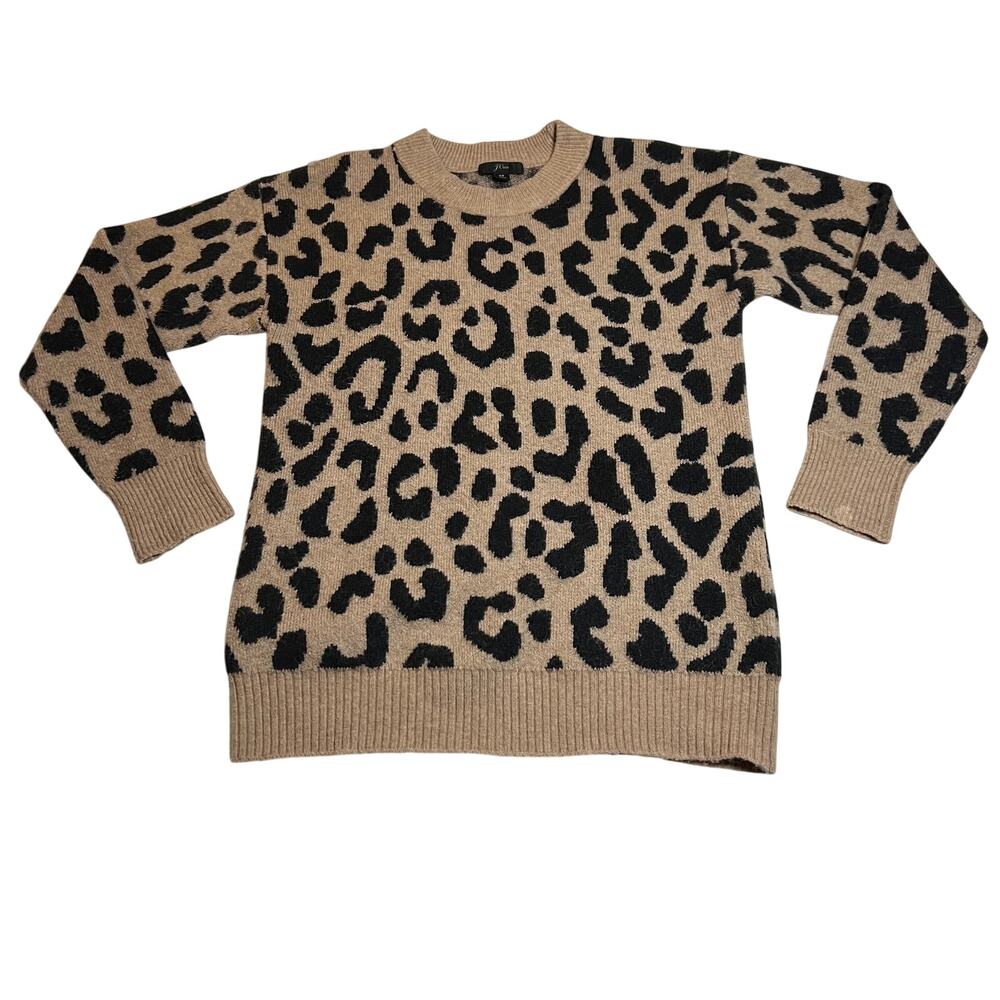 J. Crews Crewneck Sweater Super Soft Yarn Size XS Leopard Print Cozy Maximalist